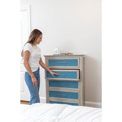 Ocean Isles 5 Drawer Woven Chest Ocean Blue and Aged Ivory Finish