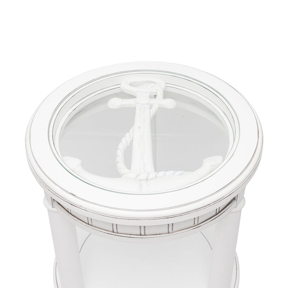 Monaco Round End Table with Pelican Insert, White