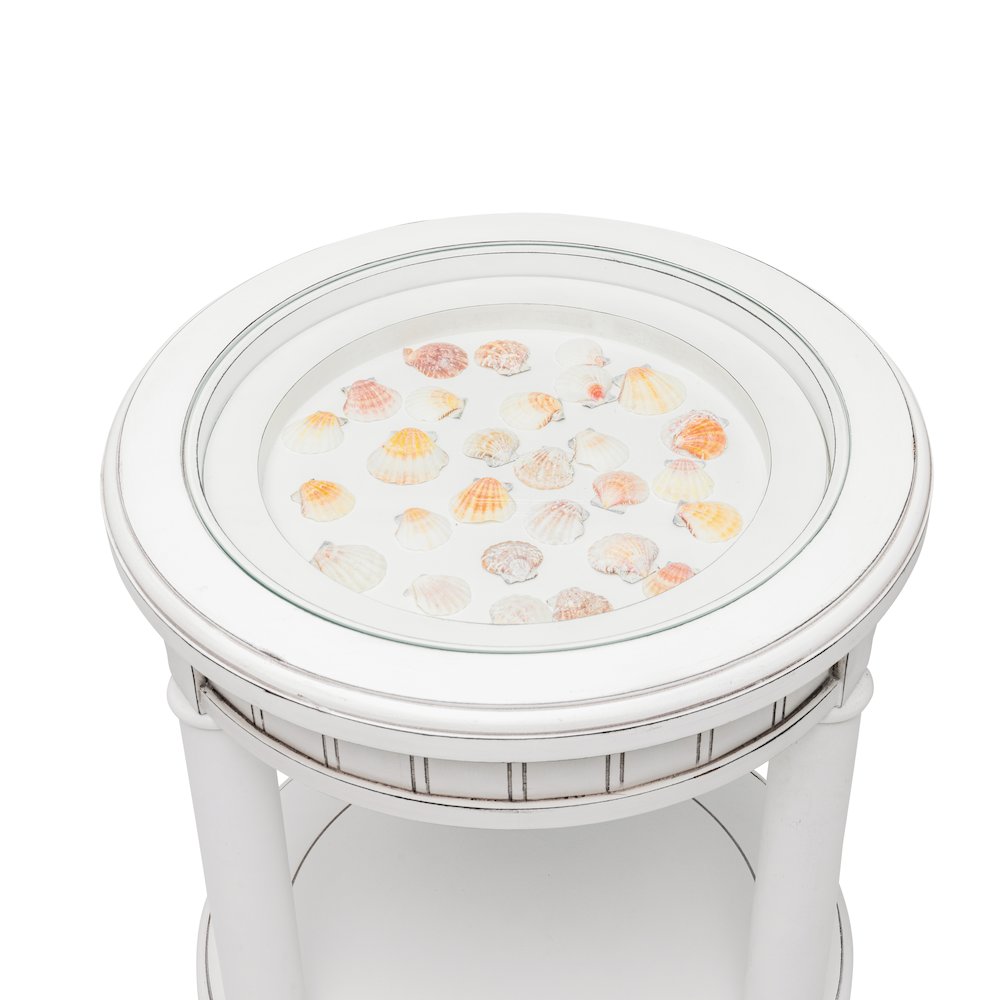Monaco Round End Table with Pelican Insert, White