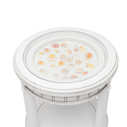 Monaco Round End Table with Pelican Insert, White