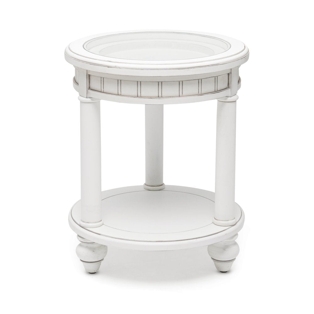 Monaco Round End Table with Pelican Insert, White