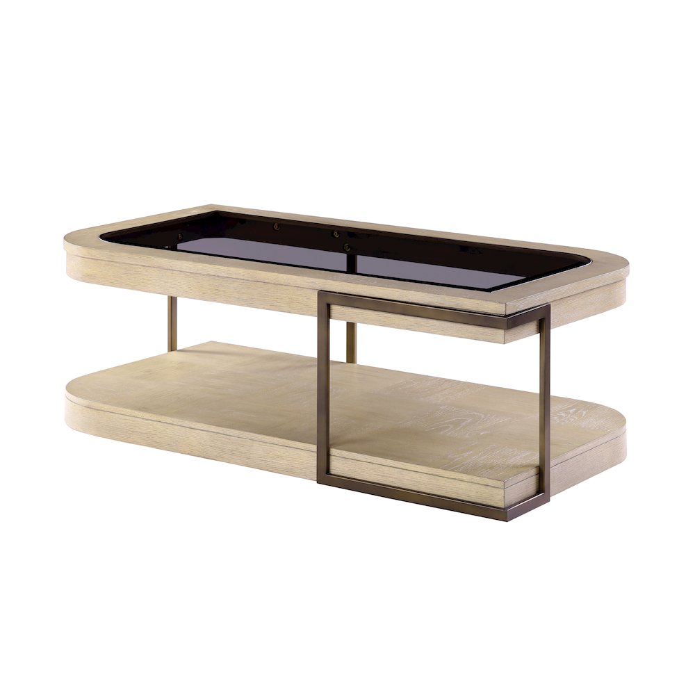 Cocktail Table with Casters and tempered glass.Muted Earth Tones and Clay Finish