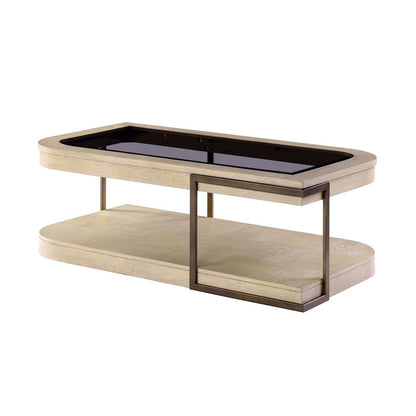 Cocktail Table with Casters and tempered glass.Muted Earth Tones and Clay Finish