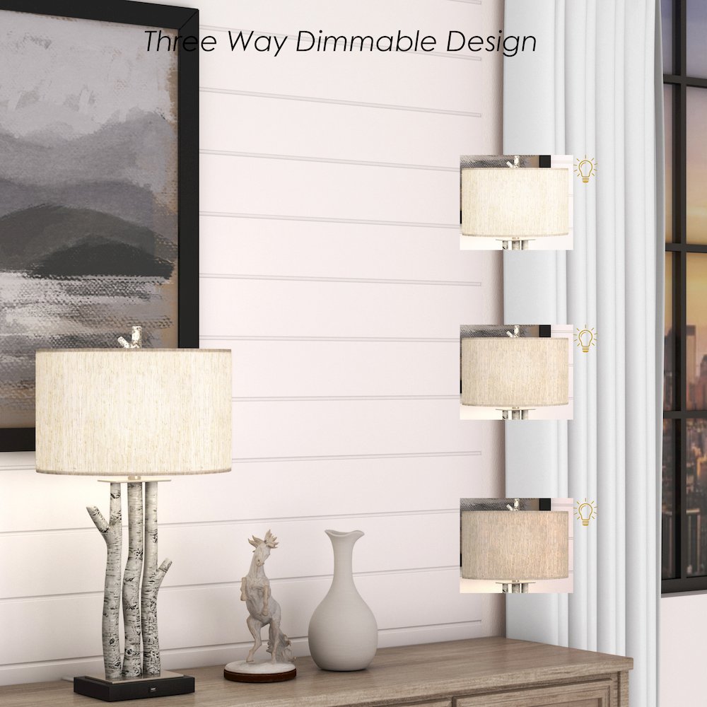 Birchwood Coastal Trio, 29.5" Whitewash Table Lamps (Set of 2, Coastal Style)