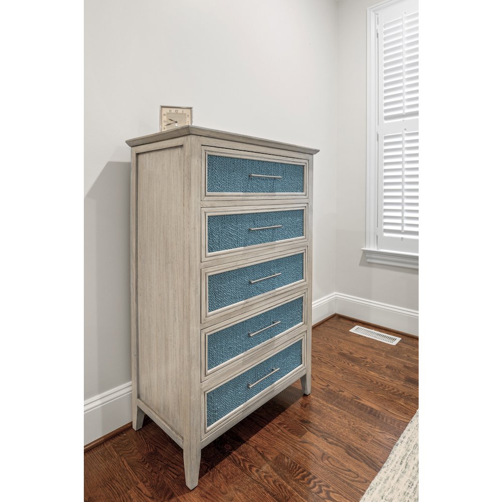 Ocean Isles 5 Drawer Woven Chest Ocean Blue and Aged Ivory Finish