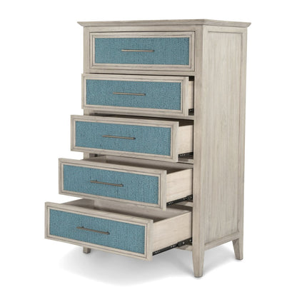 Ocean Isles 5 Drawer Woven Chest Ocean Blue and Aged Ivory Finish