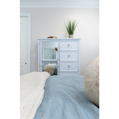 Point Breeze Mirrored Door Chest Fresh White Finish with Soft Grey Glaze