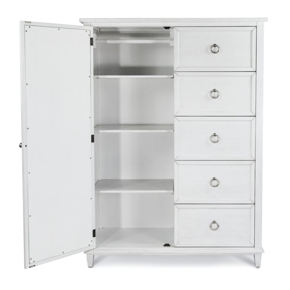 Point Breeze Mirrored Door Chest Fresh White Finish with Soft Grey Glaze