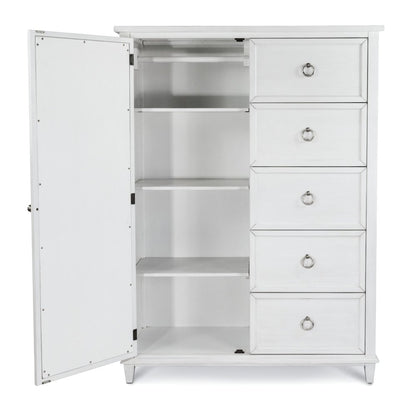 Point Breeze Mirrored Door Chest Fresh White Finish with Soft Grey Glaze