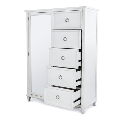 Point Breeze Mirrored Door Chest Fresh White Finish with Soft Grey Glaze