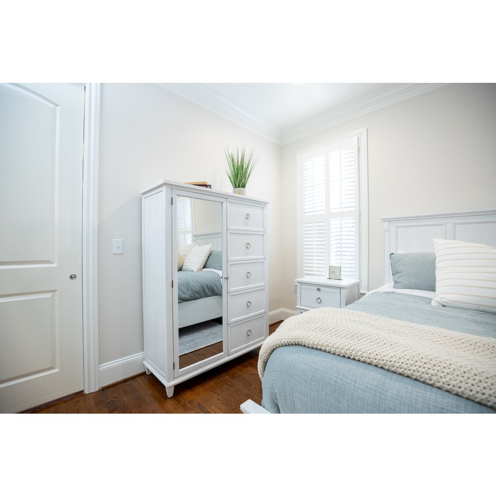 Point Breeze Mirrored Door Chest Fresh White Finish with Soft Grey Glaze