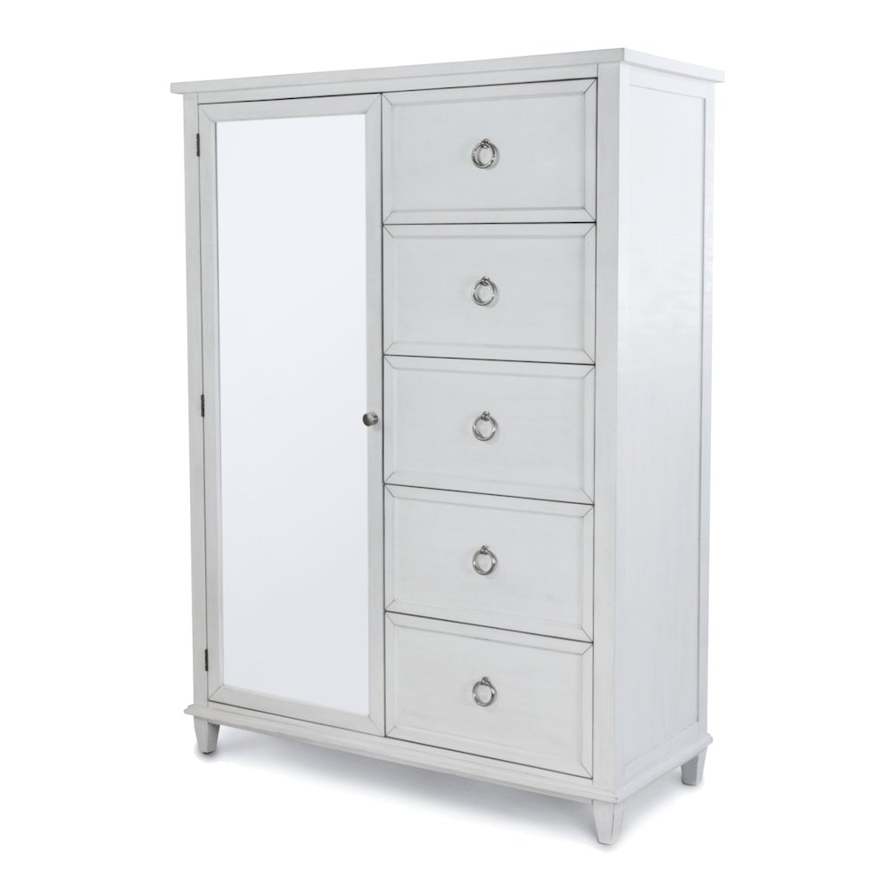 Point Breeze Mirrored Door Chest Fresh White Finish with Soft Grey Glaze