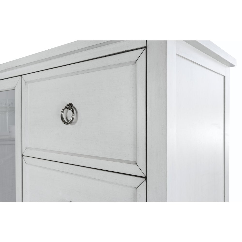 Point Breeze Mirrored Door Chest Fresh White Finish with Soft Grey Glaze