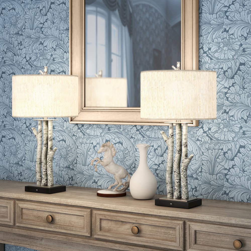Birchwood Coastal Trio, 29.5" Whitewash Table Lamps (Set of 2, Coastal Style)