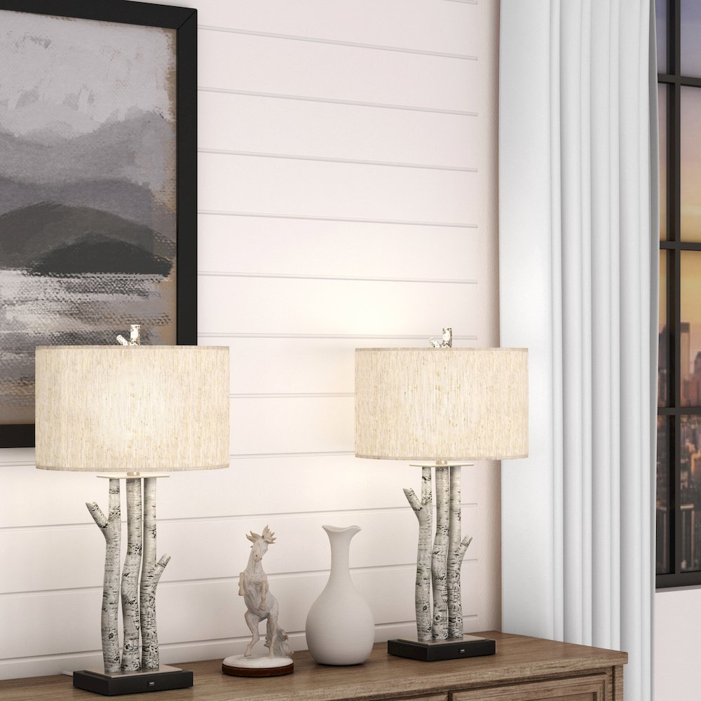 Birchwood Coastal Trio, 29.5" Whitewash Table Lamps (Set of 2, Coastal Style)