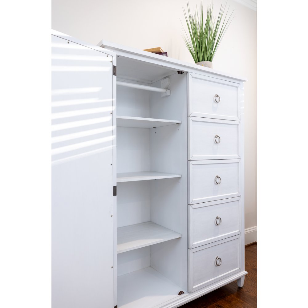 Point Breeze Mirrored Door Chest Fresh White Finish with Soft Grey Glaze