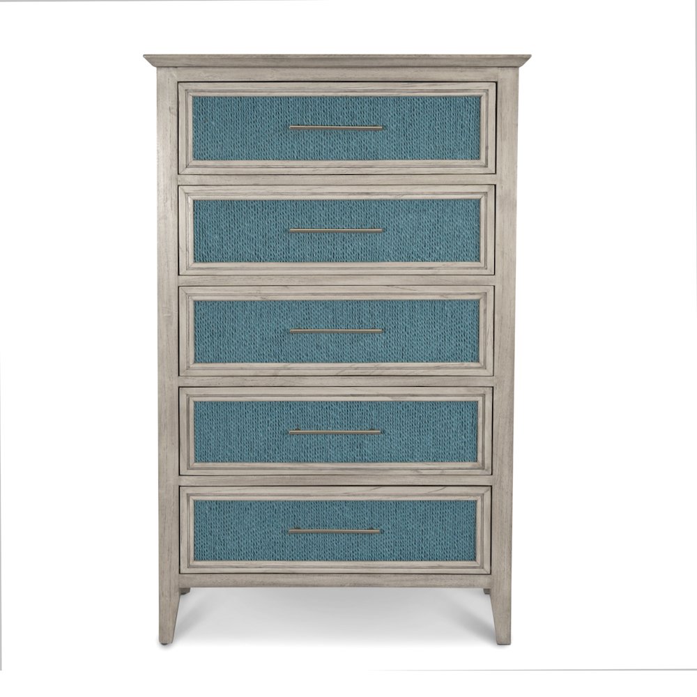 Ocean Isles 5 Drawer Woven Chest Ocean Blue and Aged Ivory Finish