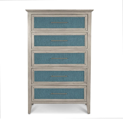 Ocean Isles 5 Drawer Woven Chest Ocean Blue and Aged Ivory Finish