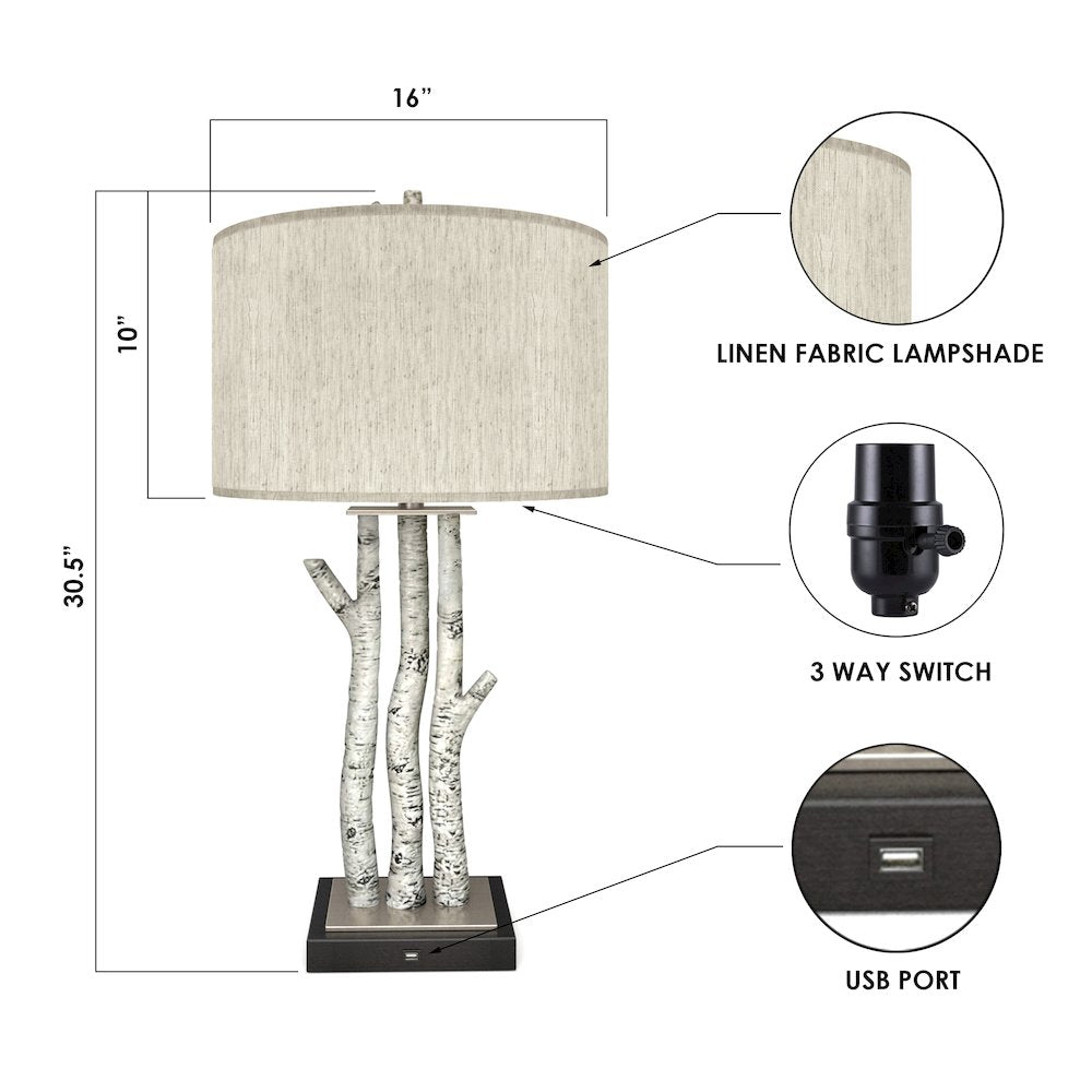Birchwood Coastal Trio, 29.5" Whitewash Table Lamps (Set of 2, Coastal Style)
