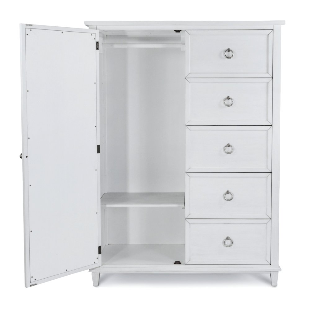 Point Breeze Mirrored Door Chest Fresh White Finish with Soft Grey Glaze