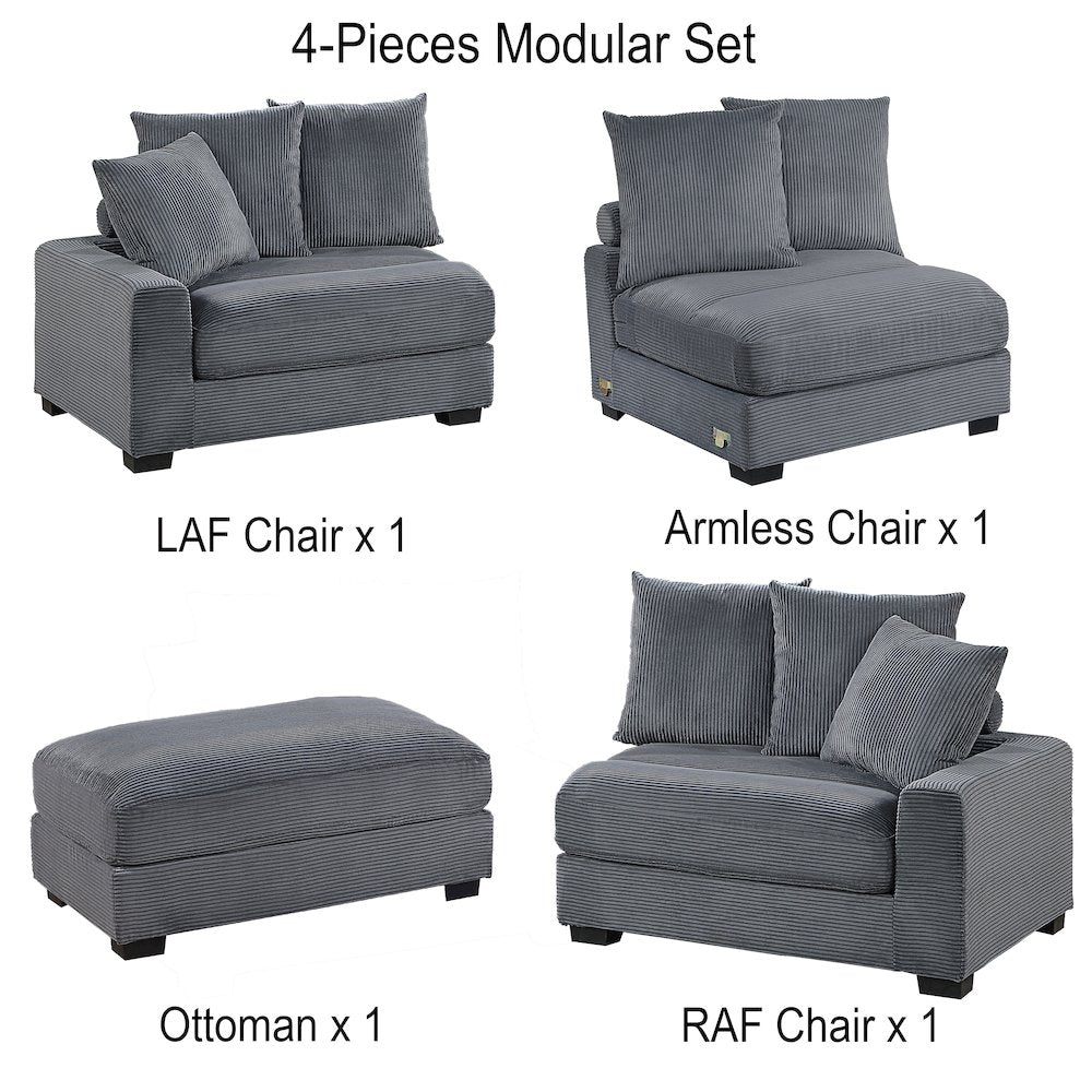4-Pcs Dark Gray Corduroy Modular Set