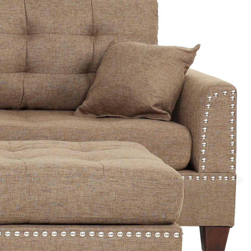 Poundex 3 Piece Fabric Sectional Set with Ottoman in Coffee, 104" W x 75" D x 35" H, Package Weight 97