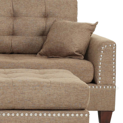 Poundex 3 Piece Fabric Sectional Set with Ottoman in Coffee, 104" W x 75" D x 35" H, Package Weight 97