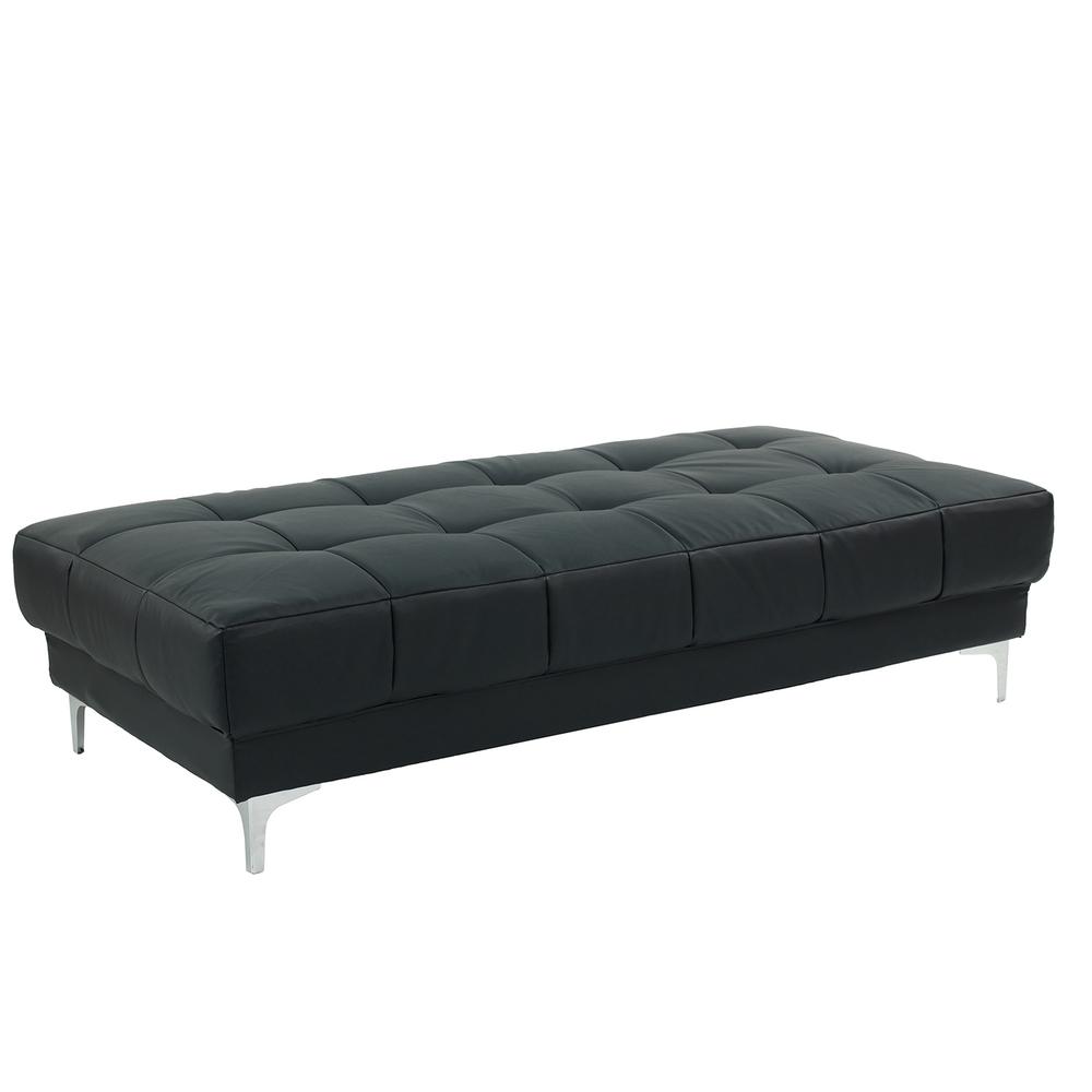 Tufted Faux Leather Cocktail Ottoman in Black Color