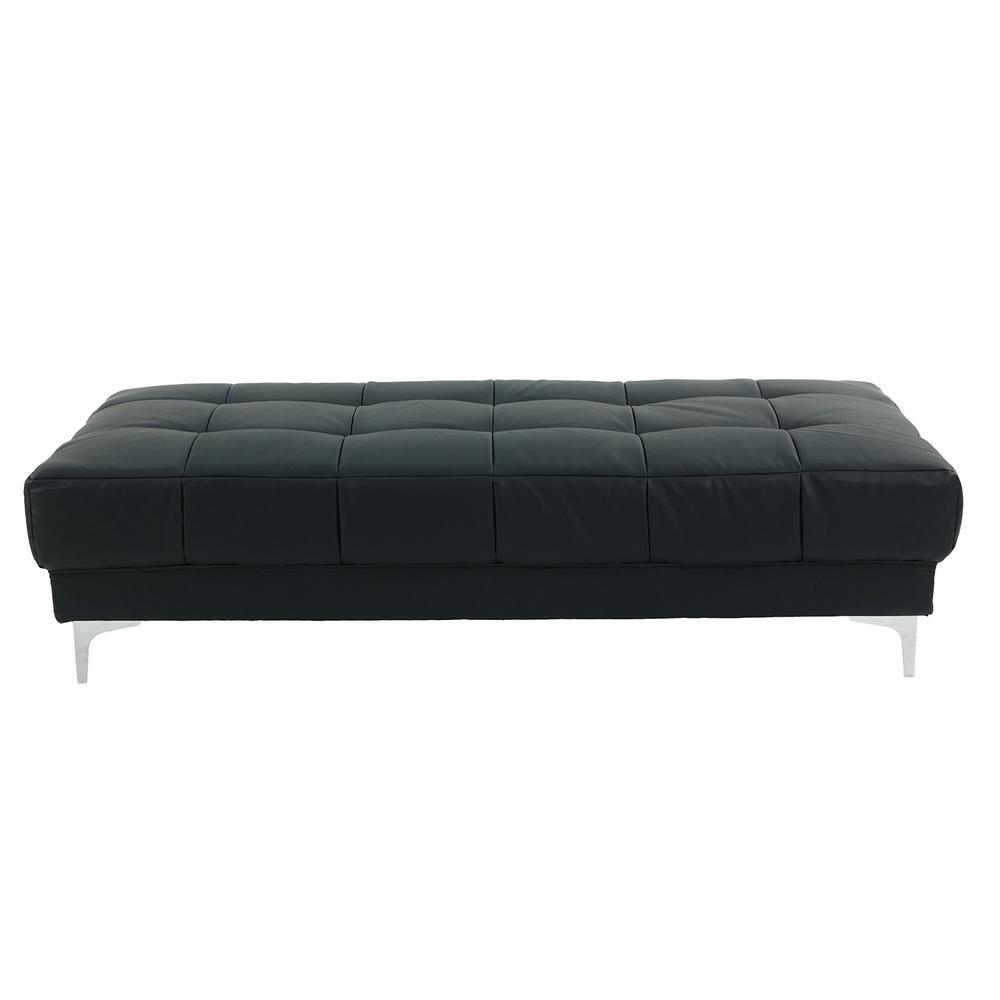 Tufted Faux Leather Cocktail Ottoman in Black Color
