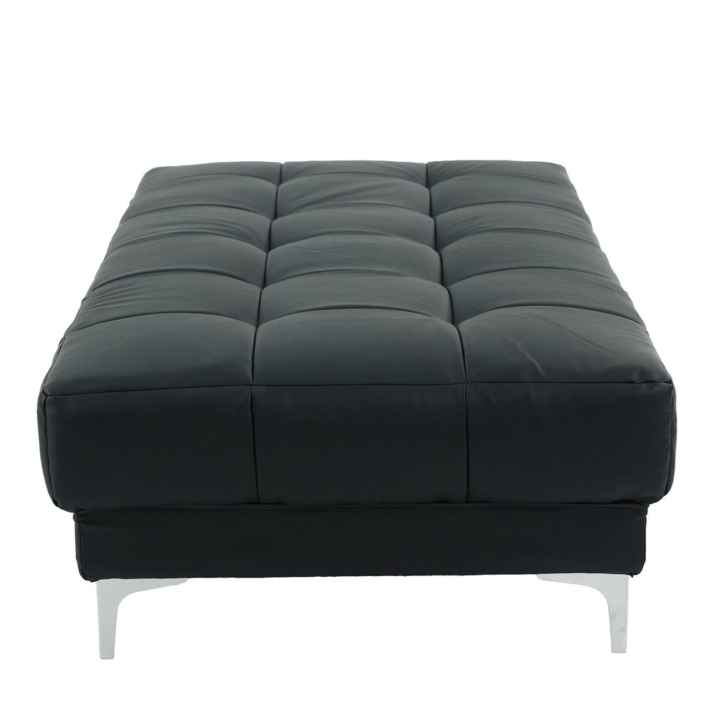 Tufted Faux Leather Cocktail Ottoman in Black Color