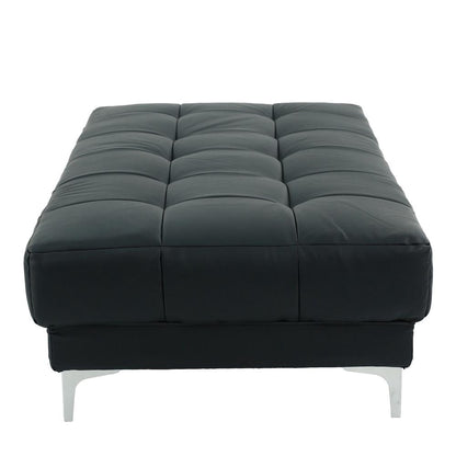 Tufted Faux Leather Cocktail Ottoman in Black Color