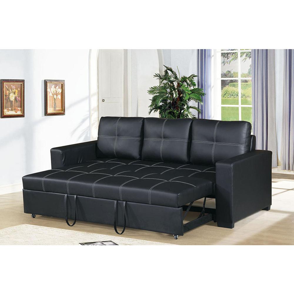 Furniture Faux Leather Convertible  Sofa  in  Black