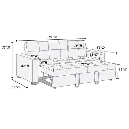 Furniture Faux Leather Convertible  Sofa  in  Black