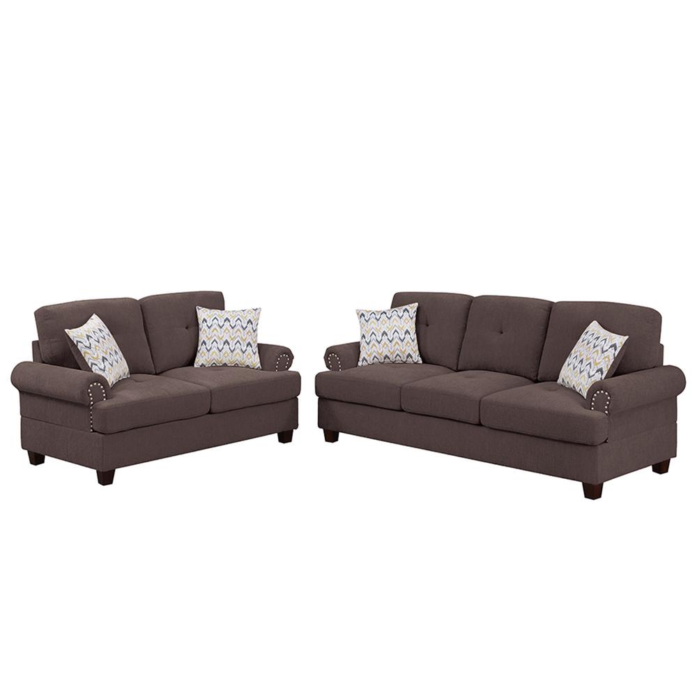 2 Piece Chenille Sofa and Loveseat Set  in Dark Coffee