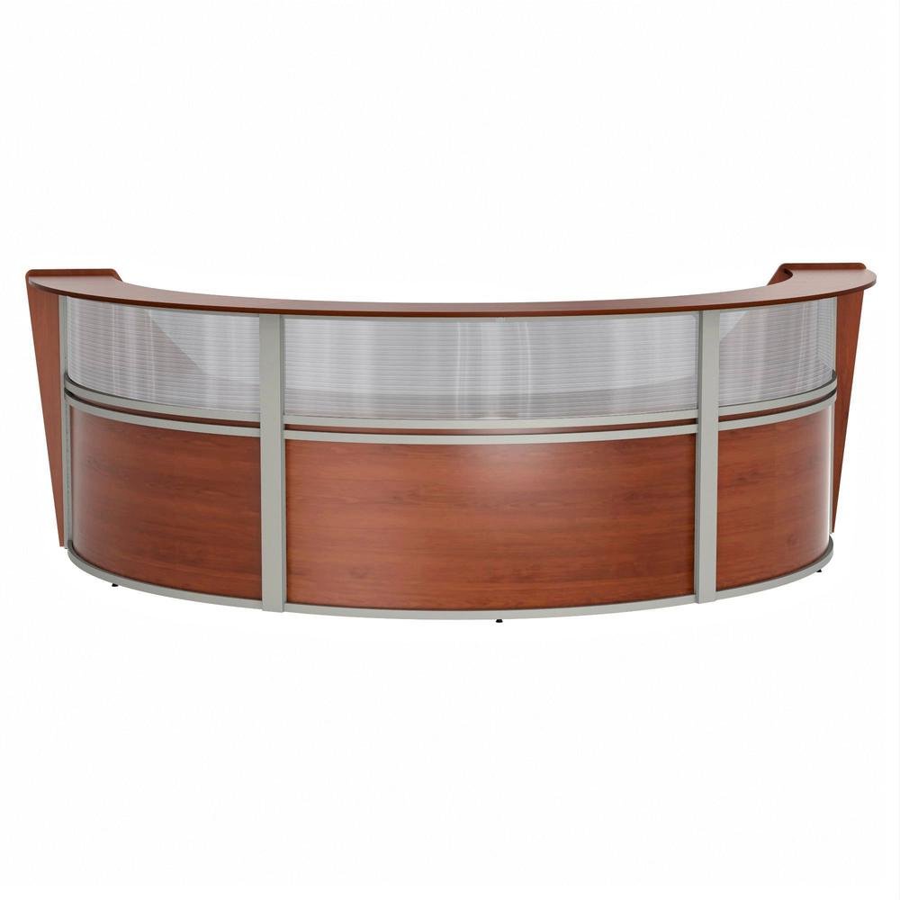 Linea Italia 3-Unit Curved Reception Desk - 11.9 ft x 71" x 46" - Material: Thermofused Laminate (TFL) - Finish: Cherry, Clear