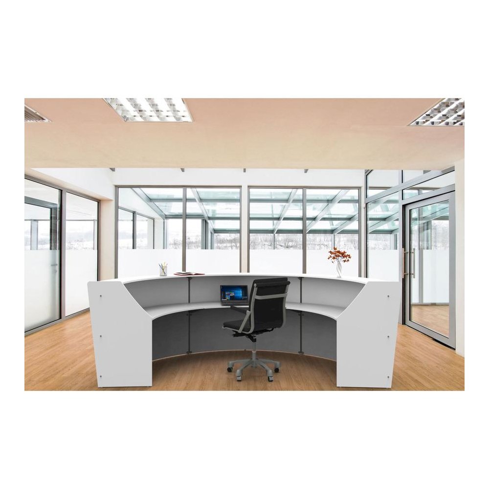 Linea Italia 3-Unit Curved Reception Desk - 11.9 ft x 71" x 46" - Material: Thermofused Laminate (TFL) - Finish: White