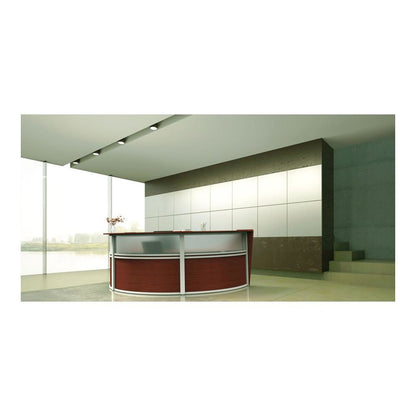 Linea Italia 3-Unit Curved Reception Desk - 11.9 ft x 71" x 46" - Material: Thermofused Laminate (TFL) - Finish: Cherry, Clear