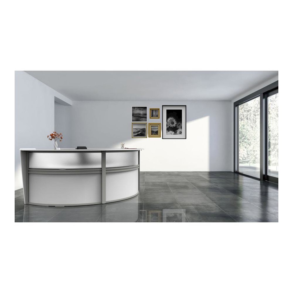 Linea Italia 4-Unit Curved Reception Desk - 11.8 ft x 107" x 46" - Material: Thermofused Laminate (TFL) - Finish: White, Clear