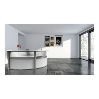 Linea Italia 4-Unit Curved Reception Desk - 11.8 ft x 107" x 46" - Material: Thermofused Laminate (TFL) - Finish: White, Clear