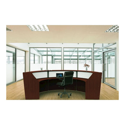 Linea Italia 3-Unit Curved Reception Desk - 11.9 ft x 71" x 46" - Material: Thermofused Laminate (TFL) - Finish: Cherry, Clear