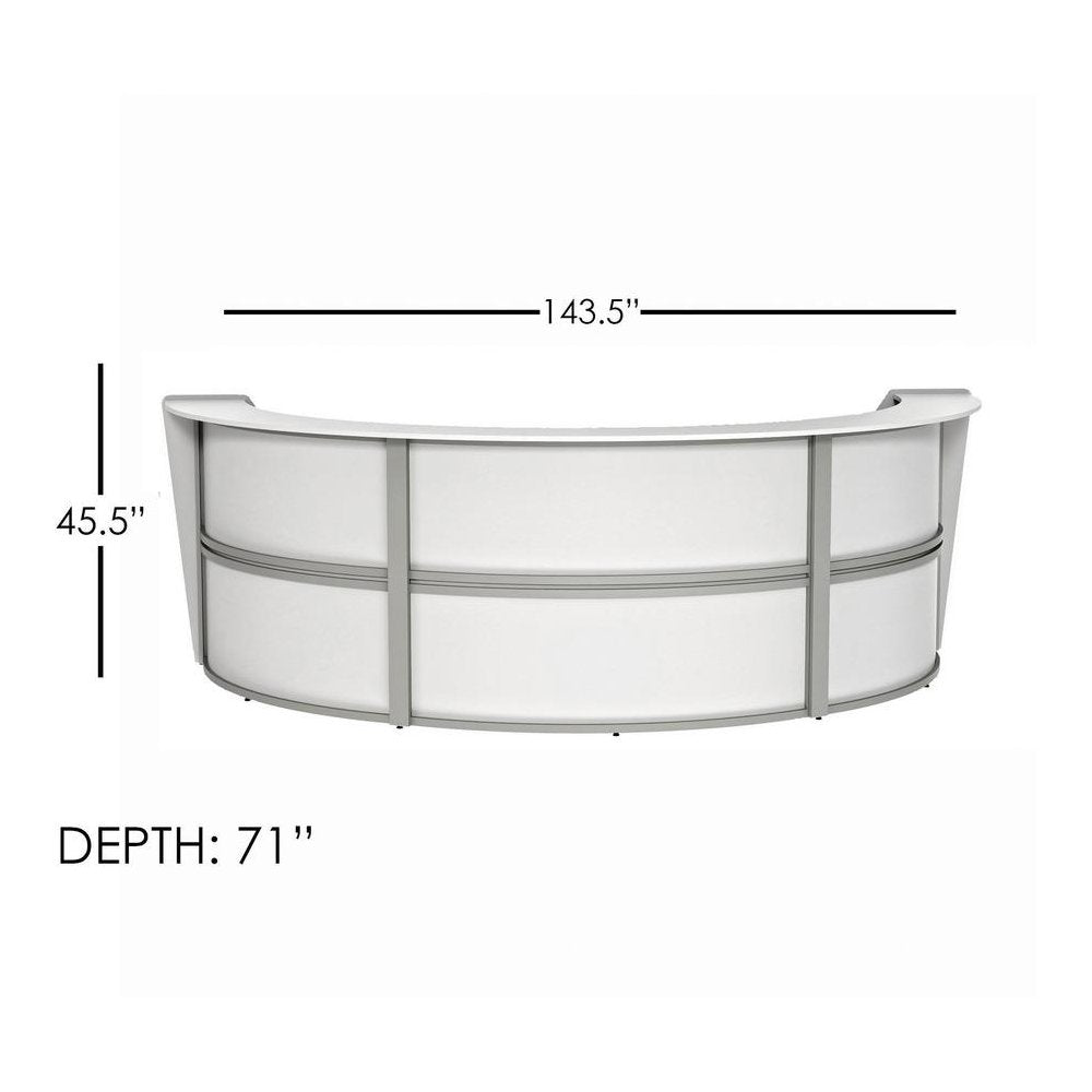 Linea Italia 3-Unit Curved Reception Desk - 11.9 ft x 71" x 46" - Material: Thermofused Laminate (TFL) - Finish: White