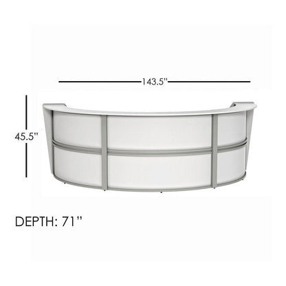 Linea Italia 3-Unit Curved Reception Desk - 11.9 ft x 71" x 46" - Material: Thermofused Laminate (TFL) - Finish: White