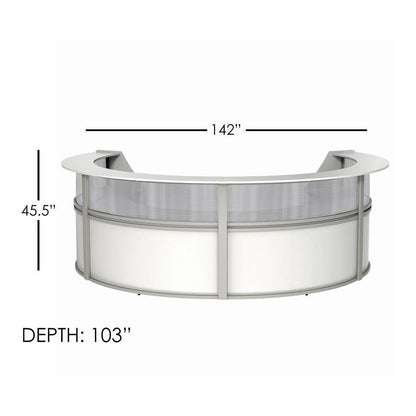 Linea Italia 4-Unit Curved Reception Desk - 11.8 ft x 107" x 46" - Material: Thermofused Laminate (TFL) - Finish: White, Clear