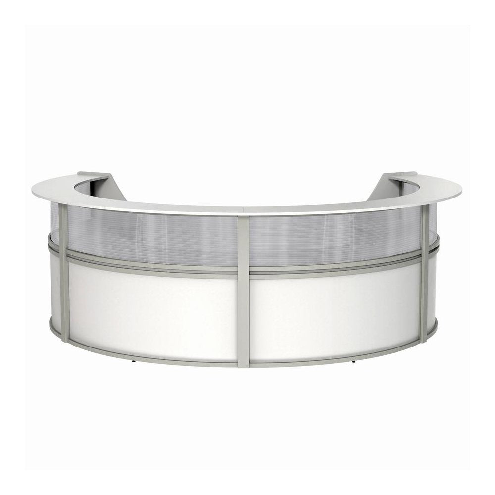 Linea Italia 4-Unit Curved Reception Desk - 11.8 ft x 107" x 46" - Material: Thermofused Laminate (TFL) - Finish: White, Clear