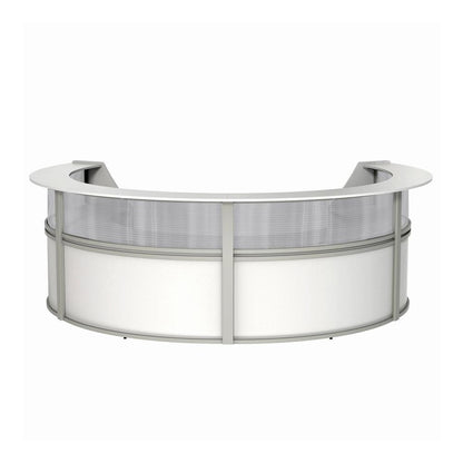 Linea Italia 4-Unit Curved Reception Desk - 11.8 ft x 107" x 46" - Material: Thermofused Laminate (TFL) - Finish: White, Clear