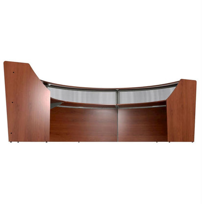 Linea Italia 3-Unit Curved Reception Desk - 11.9 ft x 71" x 46" - Material: Thermofused Laminate (TFL) - Finish: Cherry, Clear