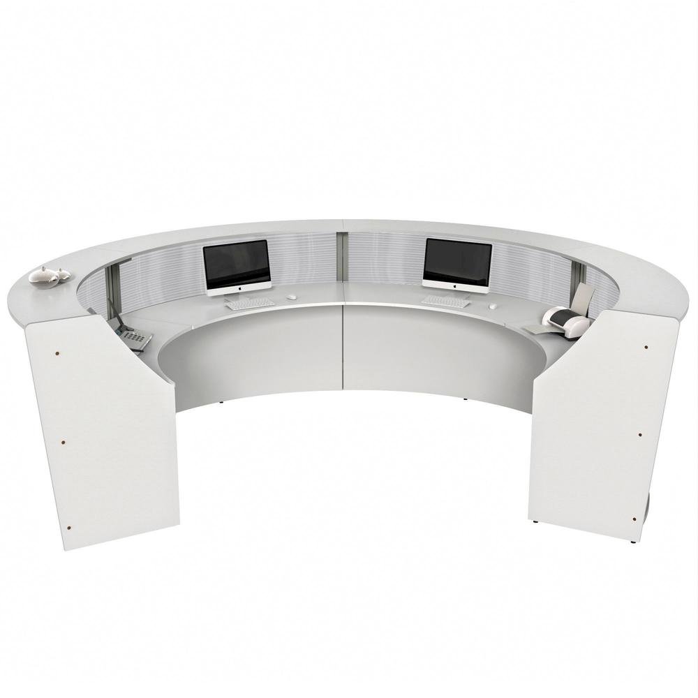 Linea Italia 4-Unit Curved Reception Desk - 11.8 ft x 107" x 46" - Material: Thermofused Laminate (TFL) - Finish: White, Clear