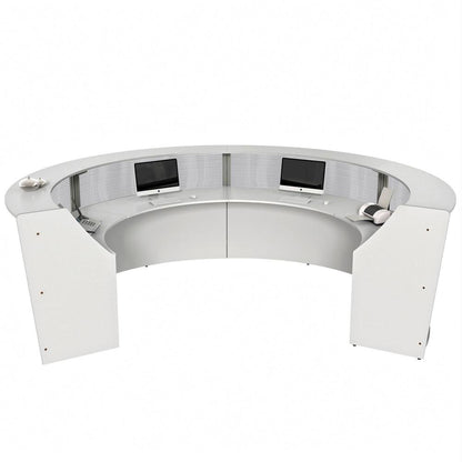 Linea Italia 4-Unit Curved Reception Desk - 11.8 ft x 107" x 46" - Material: Thermofused Laminate (TFL) - Finish: White, Clear
