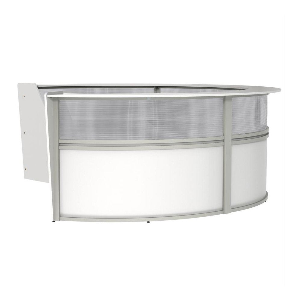 Linea Italia 4-Unit Curved Reception Desk - 11.8 ft x 107" x 46" - Material: Thermofused Laminate (TFL) - Finish: White, Clear