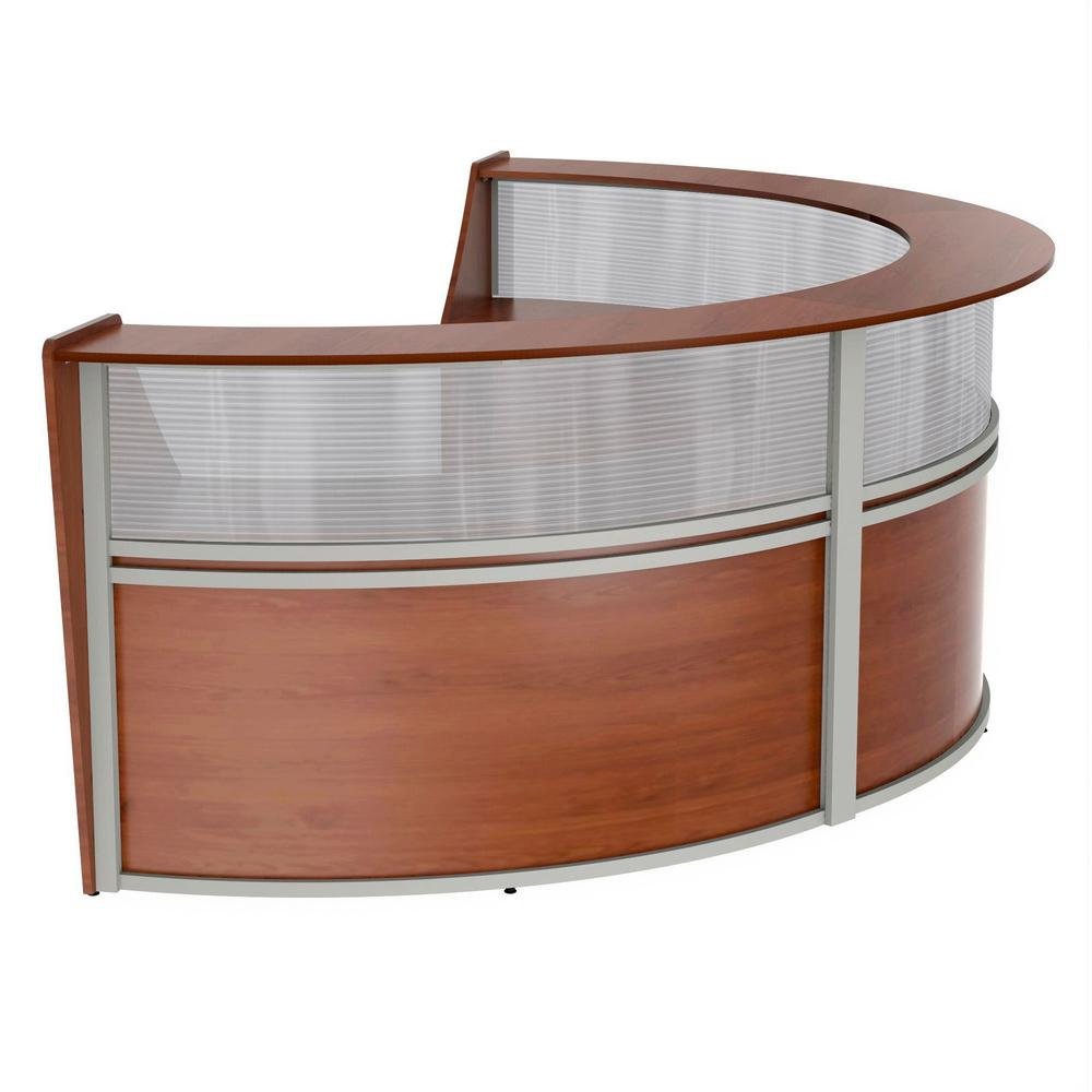 Linea Italia 3-Unit Curved Reception Desk - 11.9 ft x 71" x 46" - Material: Thermofused Laminate (TFL) - Finish: Cherry, Clear